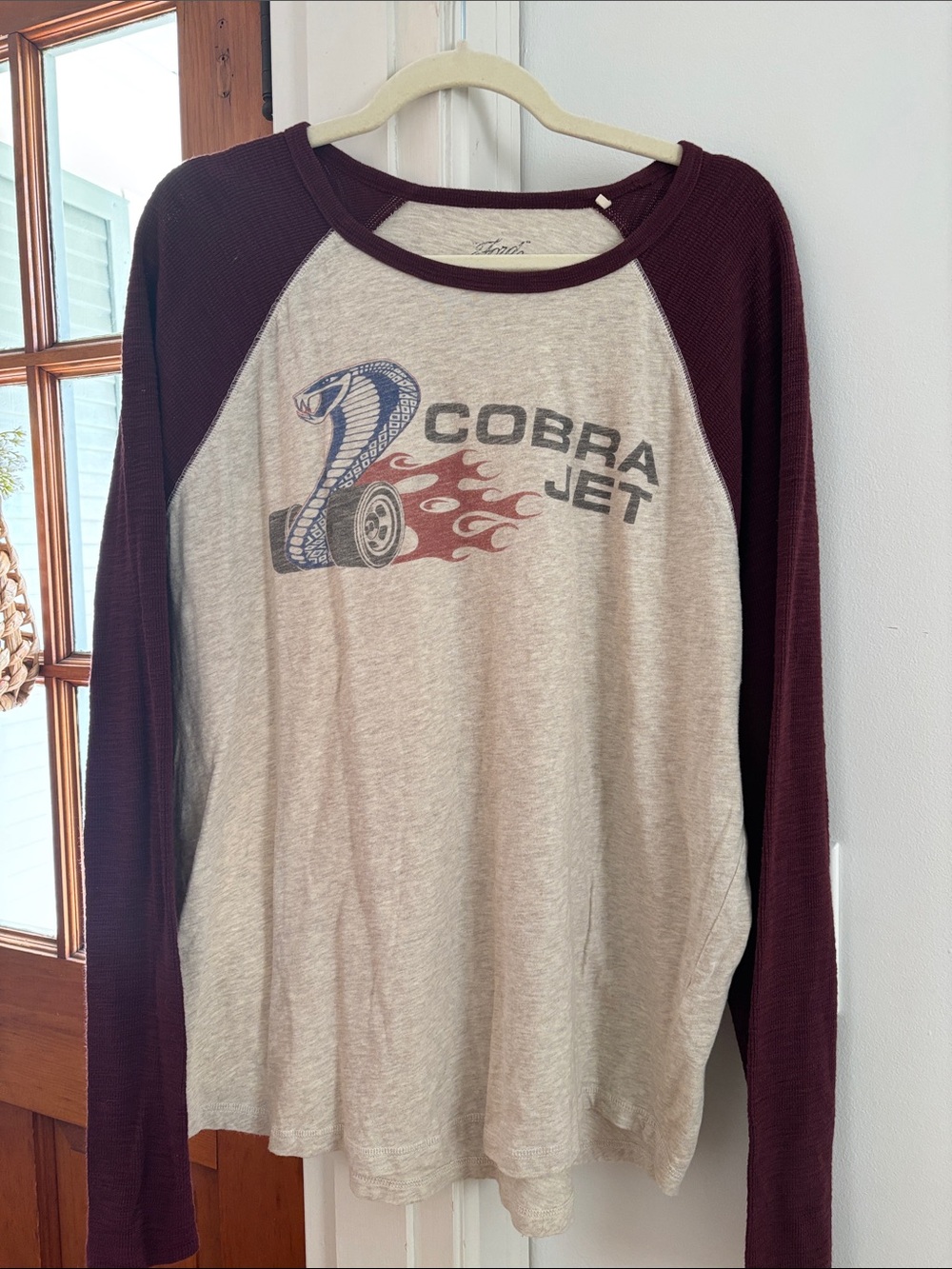 Lucky Brand Beige Tee with Burgundy Trim